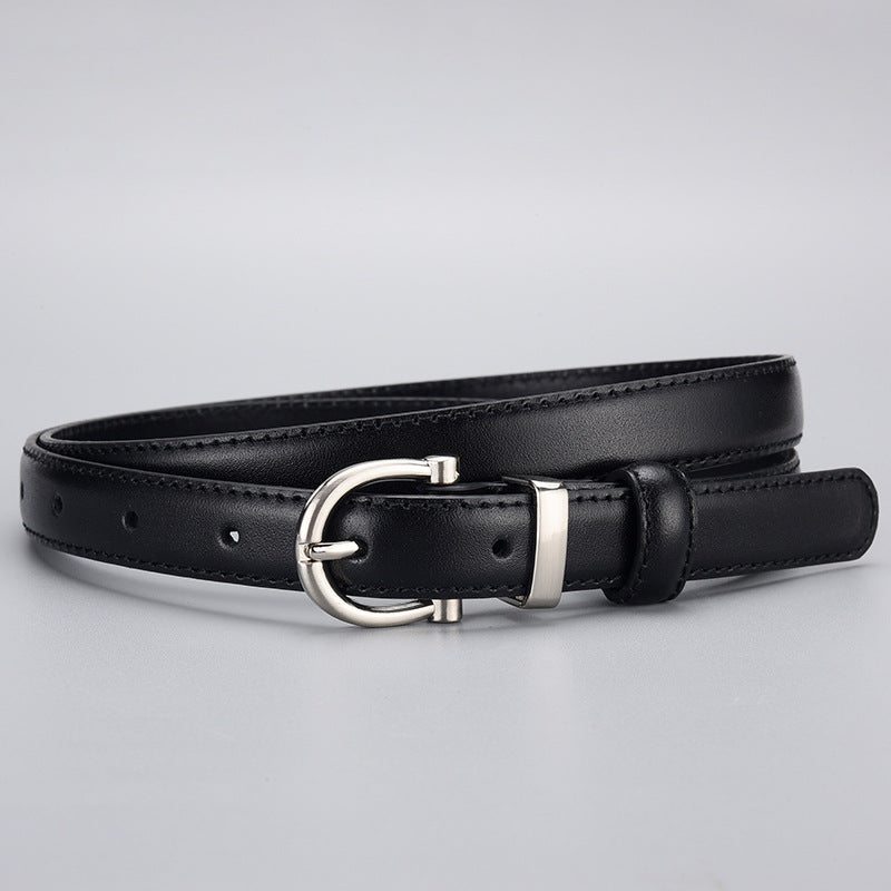 Women's First-Layer Cowhide All-Match Black Slim Belt