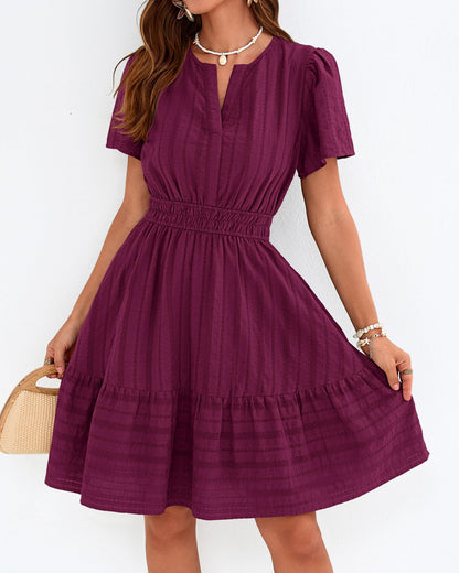 Women's V-Neck Elastic Waist Tiered Mini Dress