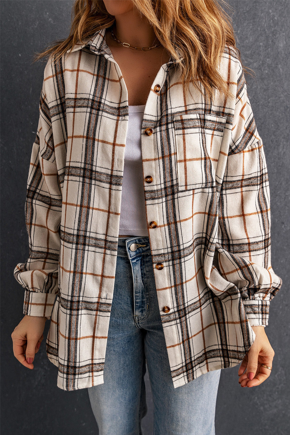 Threaded Pear Khloe Oversized Plaid Pattern Shacket