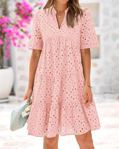 ✨Women's Elegant Hollow Out Lace Ruffle Casual Mini Dress