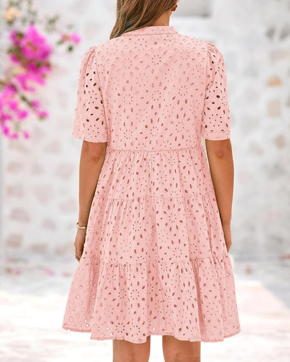 ✨Women's Elegant Hollow Out Lace Ruffle Casual Mini Dress