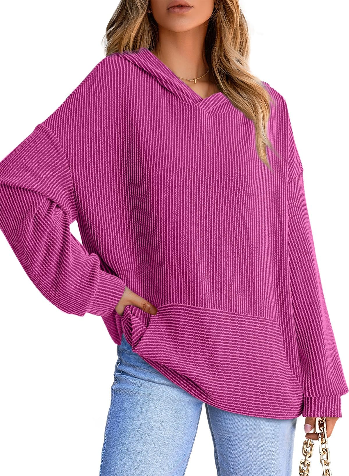 ✨Women's Ribbed Knit Pullover Hoodie