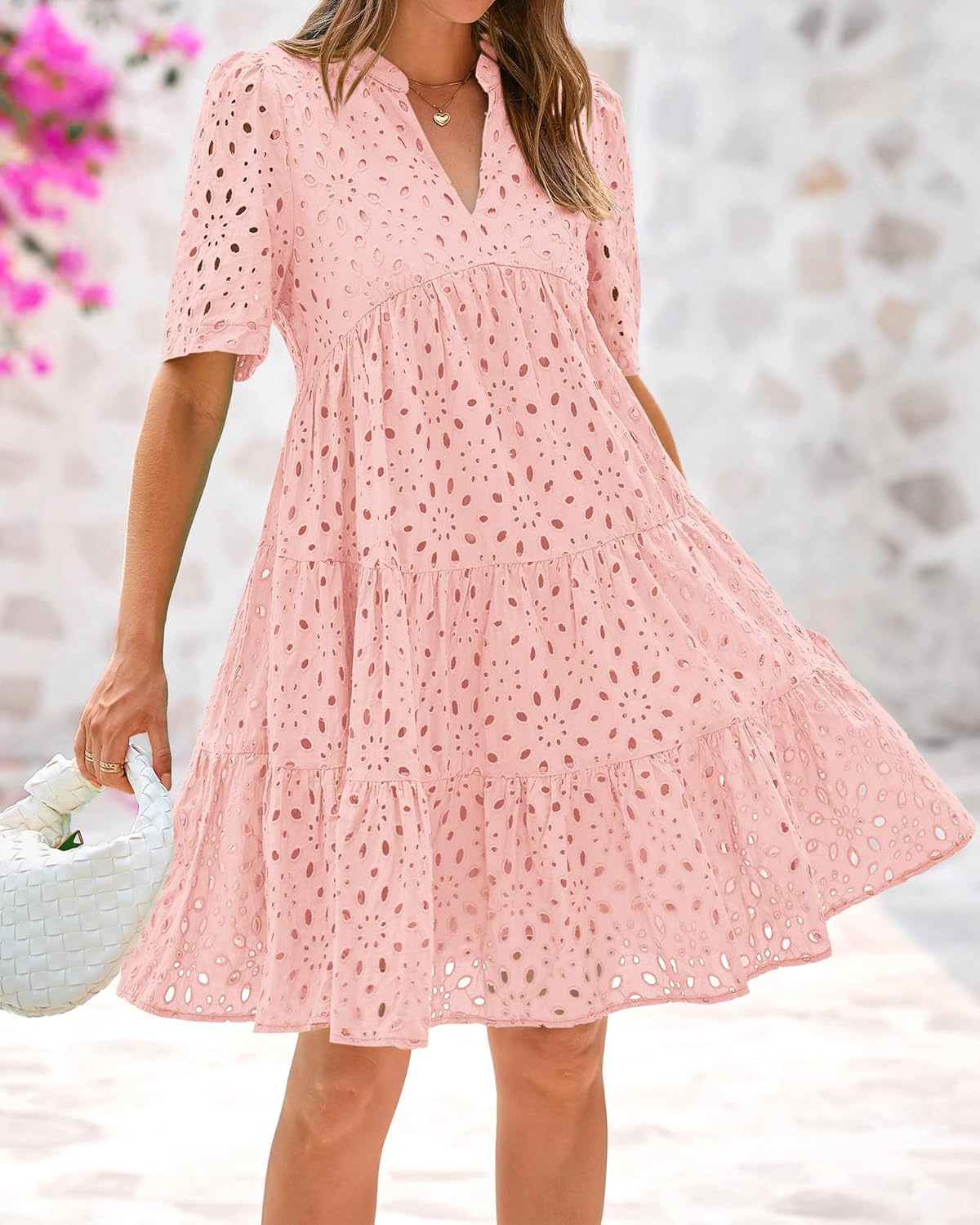 ✨Women's Elegant Hollow Out Lace Ruffle Casual Mini Dress