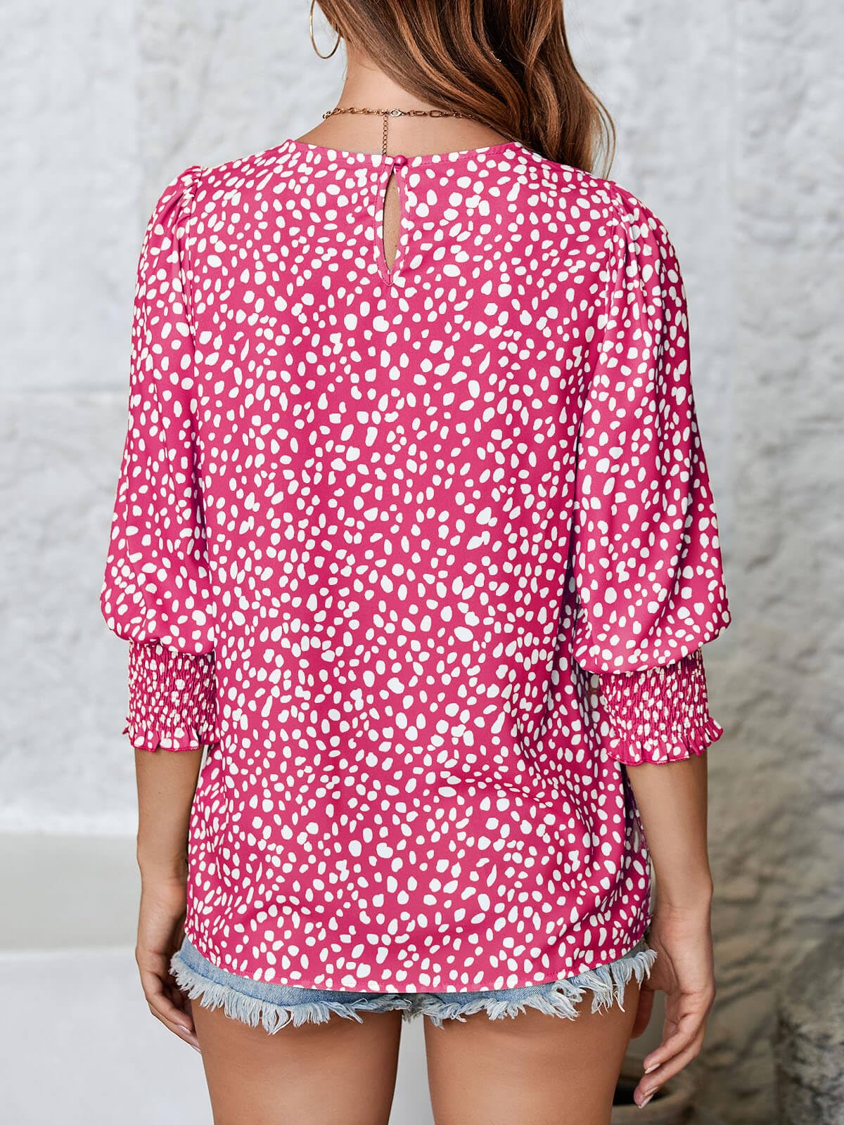 Women's Polka Dot Three-quarter Sleeve T-Shirt Top