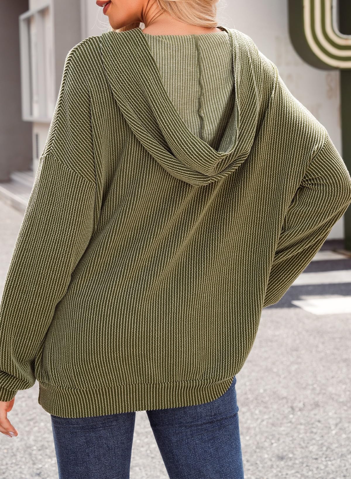 Women's Ribbed Knit Pullover Hoodie
