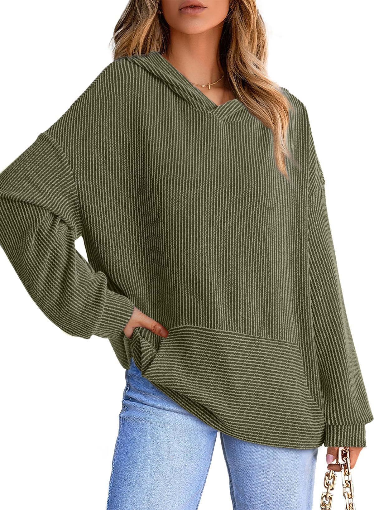 ✨Women's Ribbed Knit Pullover Hoodie