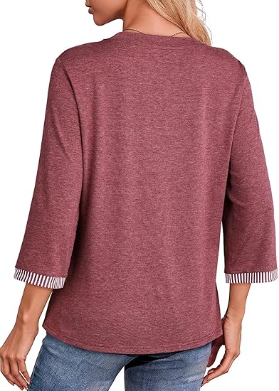 2026 New Women's 3/4 Length Sleeve T Shirts Casual Crew Neck Basic Blouses