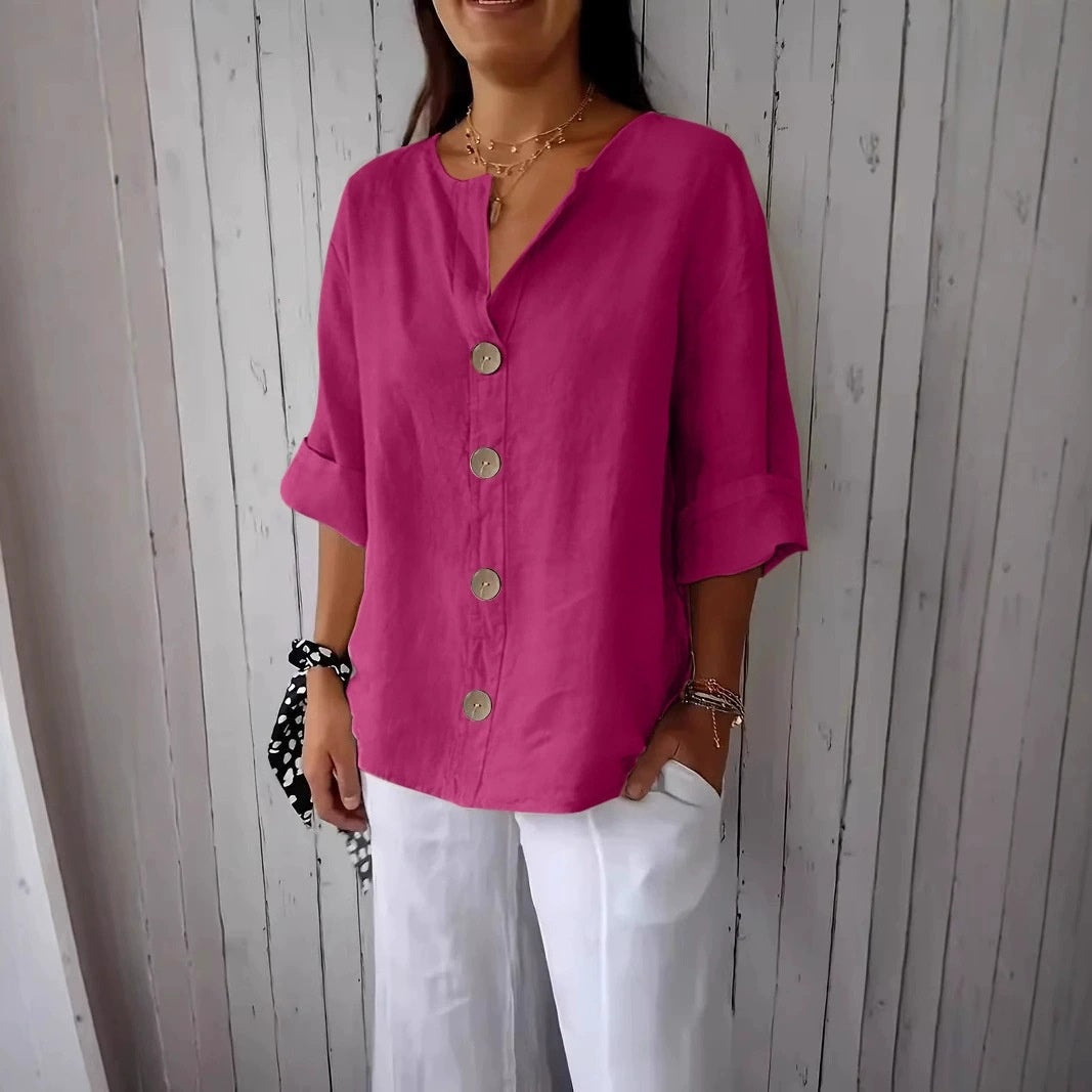 Women’s V-Neck Pullover Shirt | Casual Long-Sleeved Fashion Top | Elegant Loose-Fit Daily Blouse | Trendy Minimalist V-Neck Pullover for Ladies | 2026 High-Fashion Lightweight Autumn/Spring Top