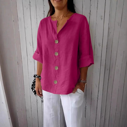 Women’s V-Neck Pullover Shirt | Casual Long-Sleeved Fashion Top | Elegant Loose-Fit Daily Blouse | Trendy Minimalist V-Neck Pullover for Ladies | 2026 High-Fashion Lightweight Autumn/Spring Top