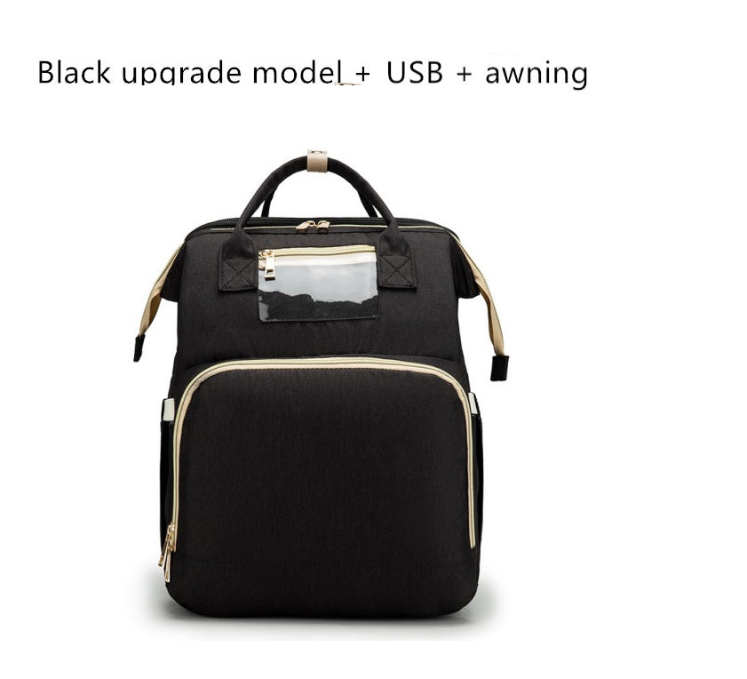 3-in-1 Mommy Bed Backpack with USB Charging | Folding Portable Baby Crib & Diaper Bag | Large Capacity Multi-Function Travel Backpack | Trendy Waterproof Maternity Bag for Moms & Dads | 2026 High-Fashion Smart Parenting Gear