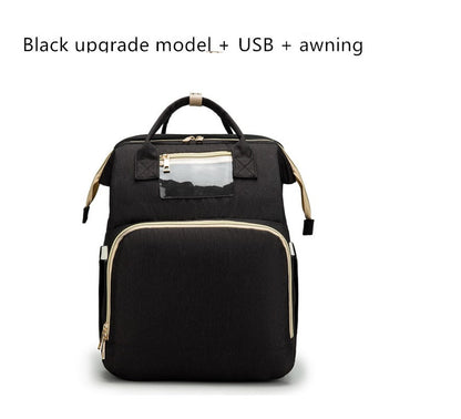 3-in-1 Mommy Bed Backpack with USB Charging | Folding Portable Baby Crib & Diaper Bag | Large Capacity Multi-Function Travel Backpack | Trendy Waterproof Maternity Bag for Moms & Dads | 2026 High-Fashion Smart Parenting Gear