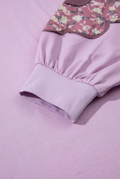 Threaded Pear Phalaenopsis Flower Patch Colorblock Plus Size Pullover Top
