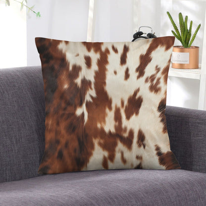 Brown Cow Hide Print Velvety Soft Throw Pillow Case Made in America