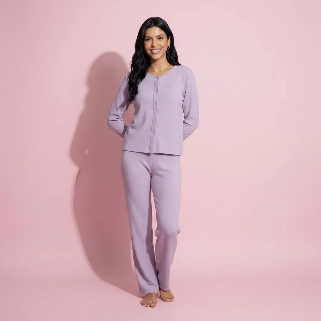 Anna-Kaci Women's 2-Piece Set Soft Knit Lounge Pants and Button-Up Cardigan with Tank Top