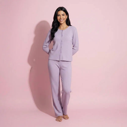 Anna-Kaci Women's 2-Piece Set Soft Knit Lounge Pants and Button-Up Cardigan with Tank Top