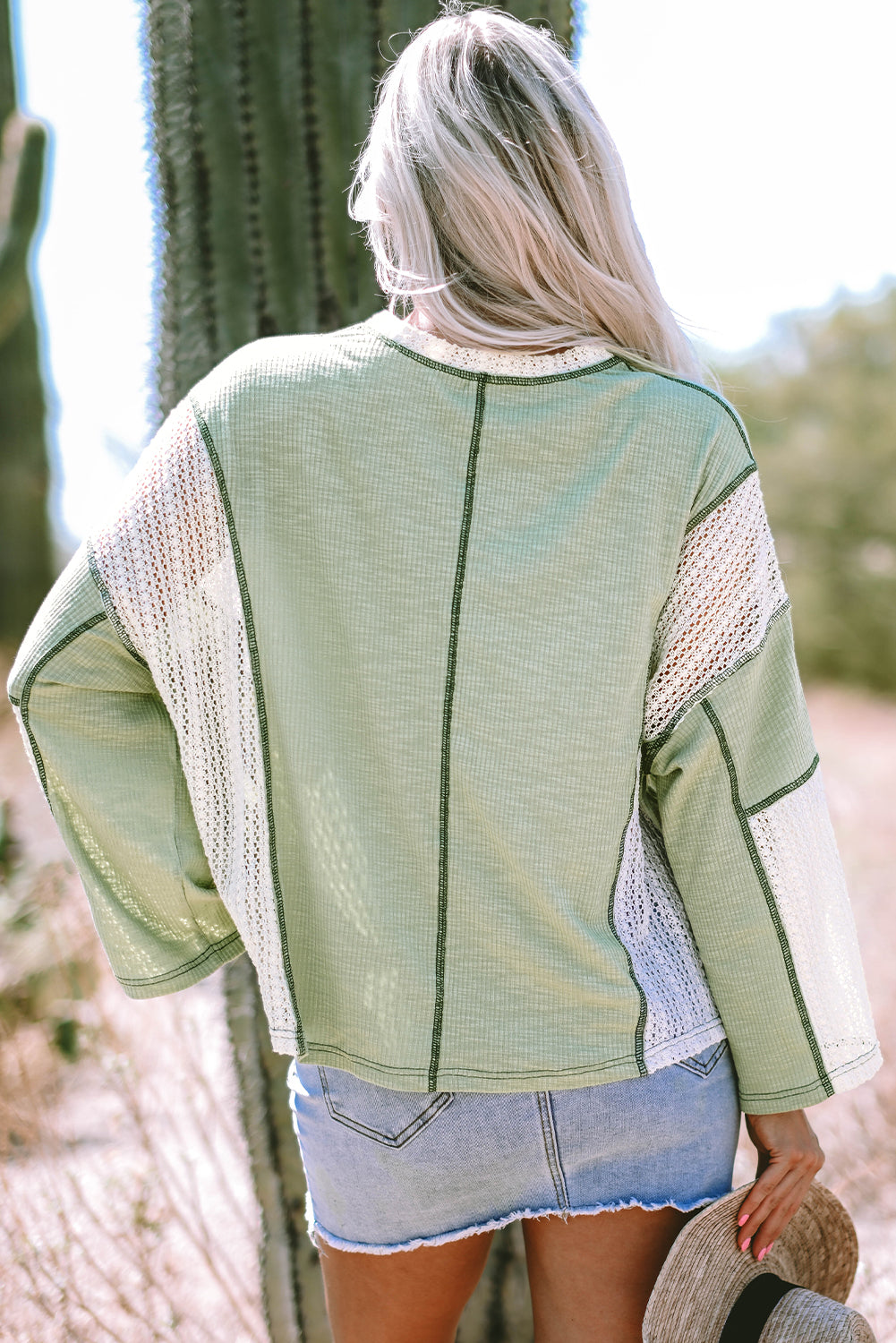Threaded Pear Ruby Crochet Detail Exposed Seam High Low Loose Top