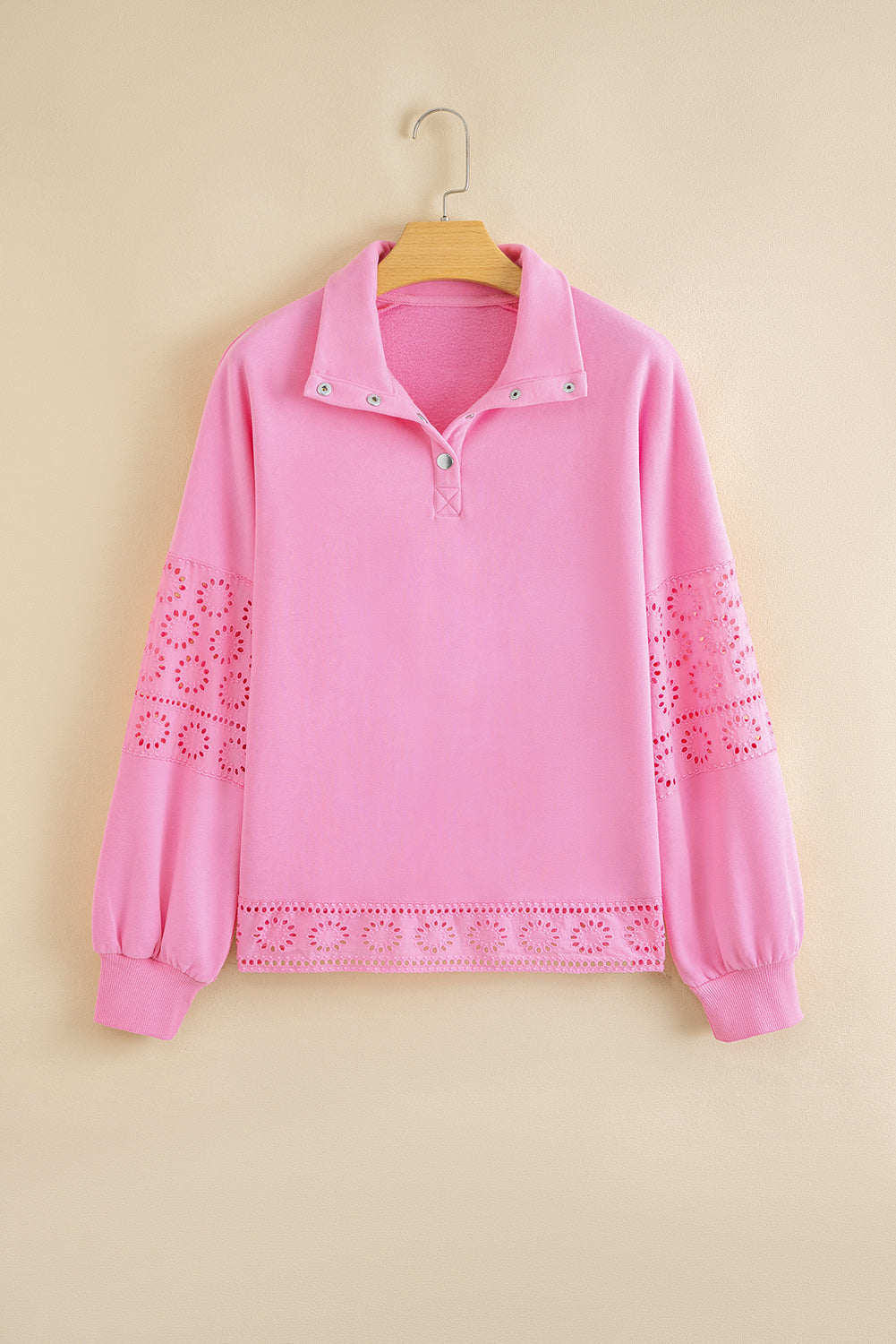 Threaded Pear Evangeline Embroidered Flower Buttons Pullover Sweatshirt