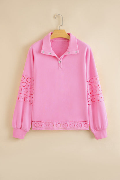 Threaded Pear Evangeline Embroidered Flower Buttons Pullover Sweatshirt