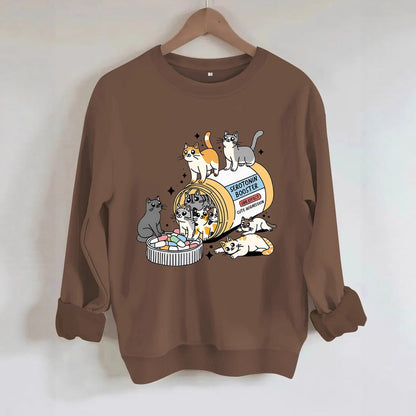 Cartoon cat lover printed round neck long sleeved sweatshirt