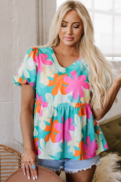 Threaded Pear Kathryn Bubble Sleeve Peplum Blouse