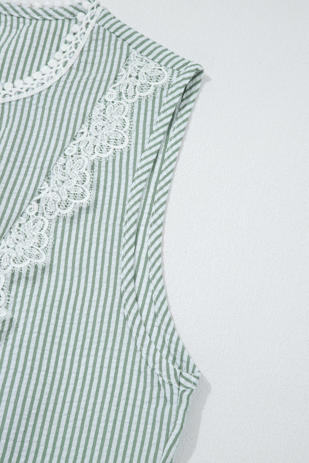 Threaded Pear Meredith Stripe Lace Patchwork Crew Neck Tank Top