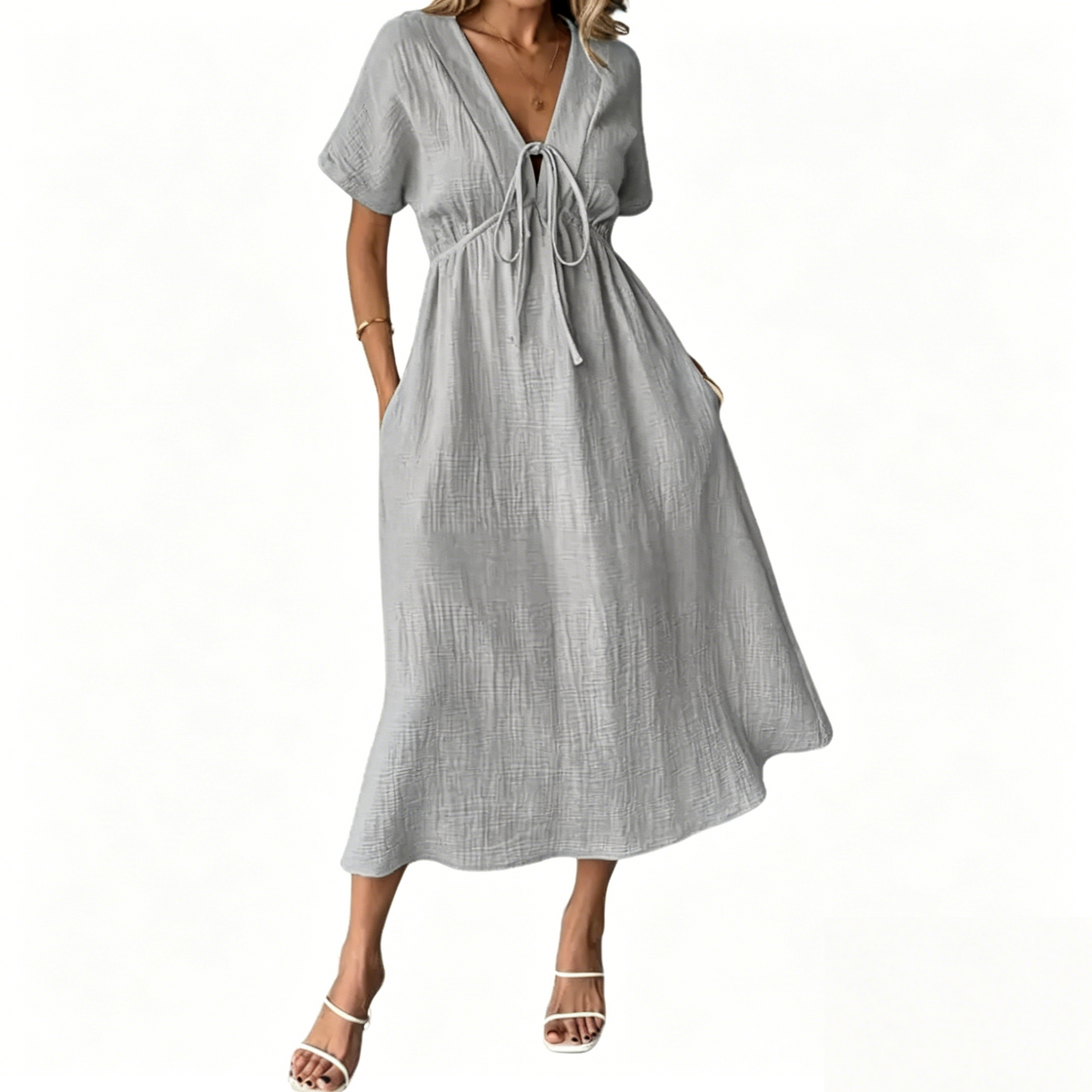 Women's Summer Solid Color V-Neck Dress