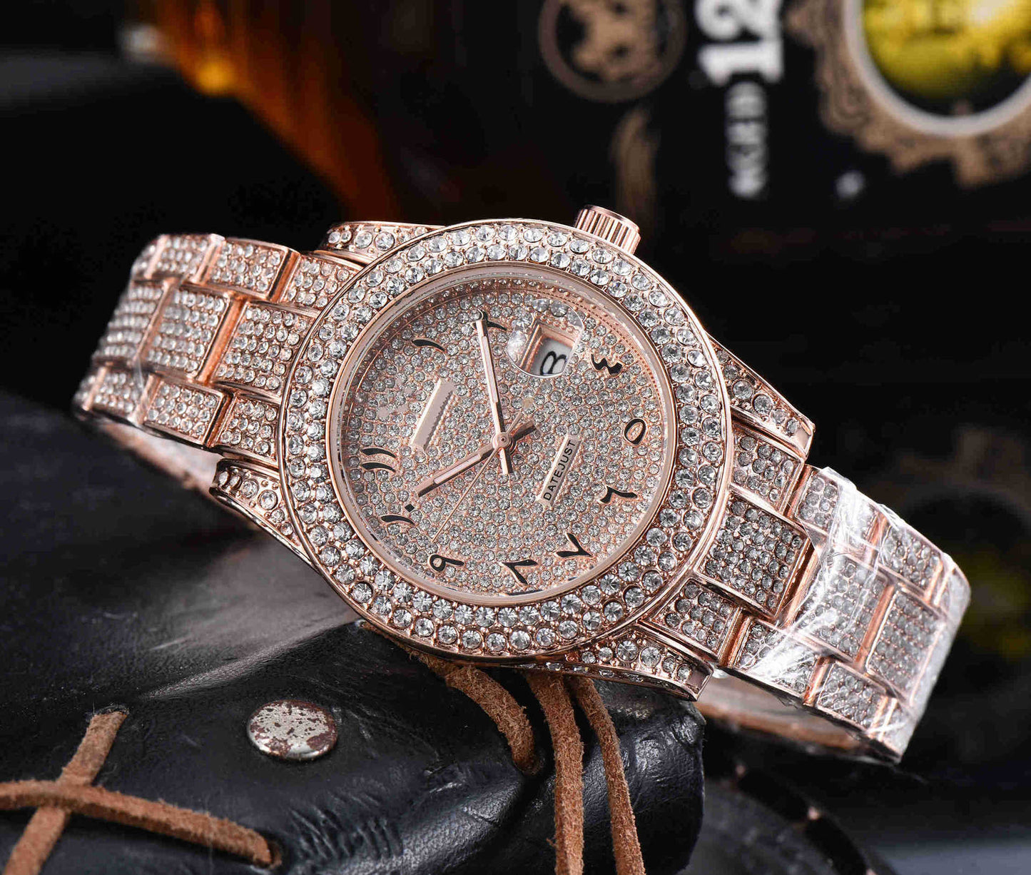 Men’s Luxury Full Diamond Stainless Steel Watch | Iced-Out Quartz Timepiece | Premium Hip-Hop Style Bling Wristwatch | Waterproof Elegant Diamond Studded Men's Watch