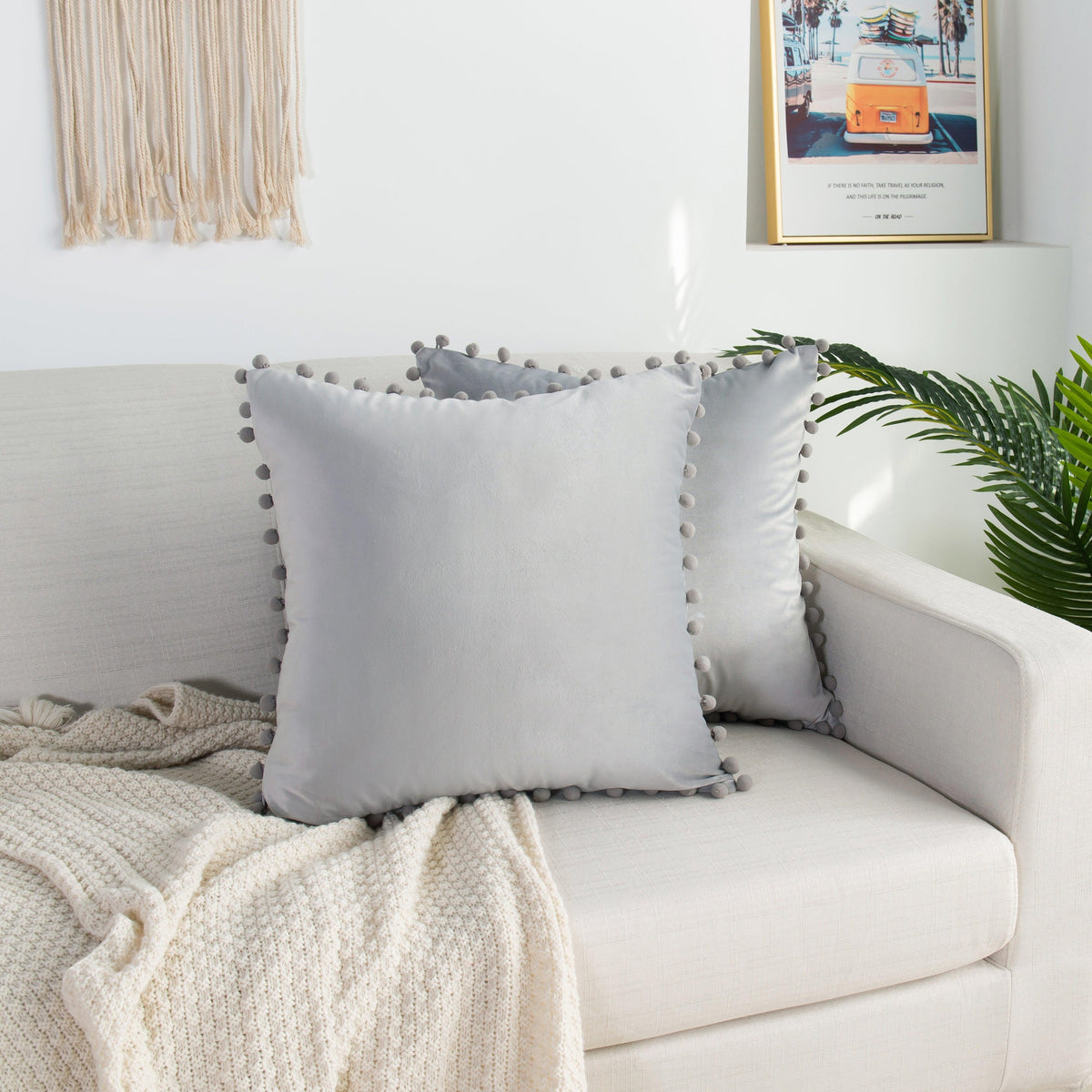 Elegant Comfort 2 Piece Pom-Pom Velvet Cushion Cover - Pillow Covers