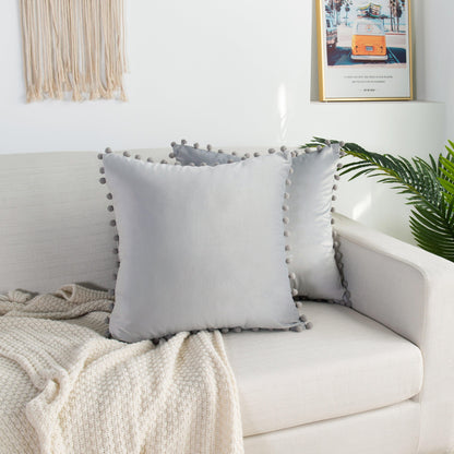 Elegant Comfort 2 Piece Pom-Pom Velvet Cushion Cover - Pillow Covers