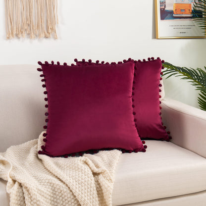 Elegant Comfort 2 Piece Pom-Pom Velvet Cushion Cover - Pillow Covers