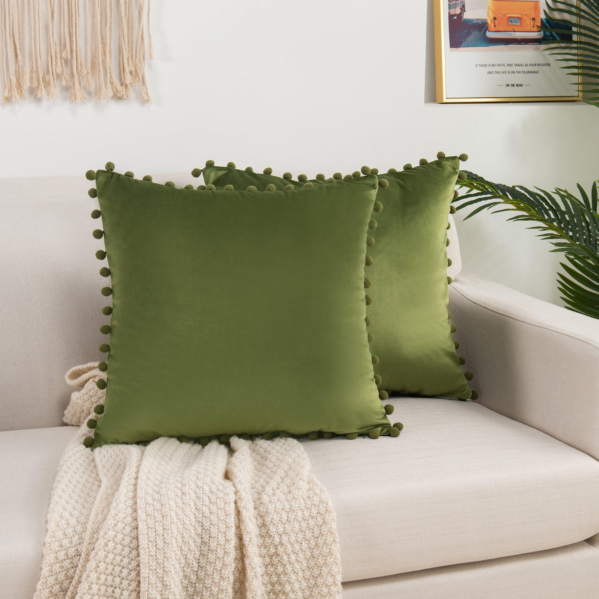 Elegant Comfort 2 Piece Pom-Pom Velvet Cushion Cover - Pillow Covers