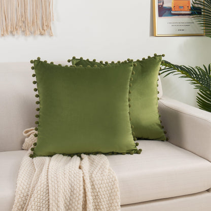 Elegant Comfort 2 Piece Pom-Pom Velvet Cushion Cover - Pillow Covers