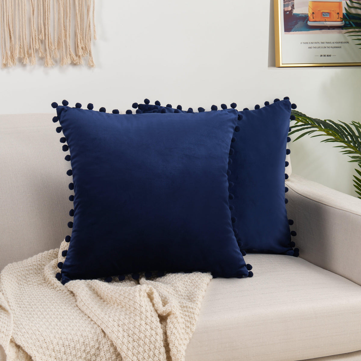 Elegant Comfort 2 Piece Pom-Pom Velvet Cushion Cover - Pillow Covers
