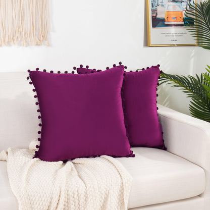Elegant Comfort 2 Piece Pom-Pom Velvet Cushion Cover - Pillow Covers