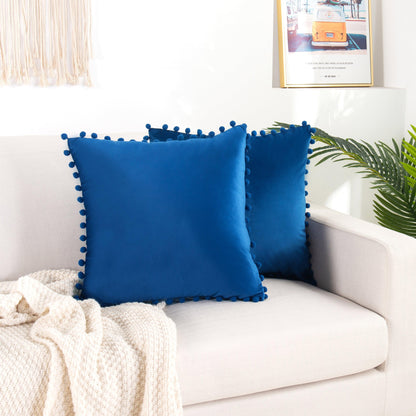 Elegant Comfort 2 Piece Pom-Pom Velvet Cushion Cover - Pillow Covers