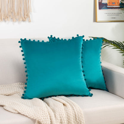 Elegant Comfort 2 Piece Pom-Pom Velvet Cushion Cover - Pillow Covers
