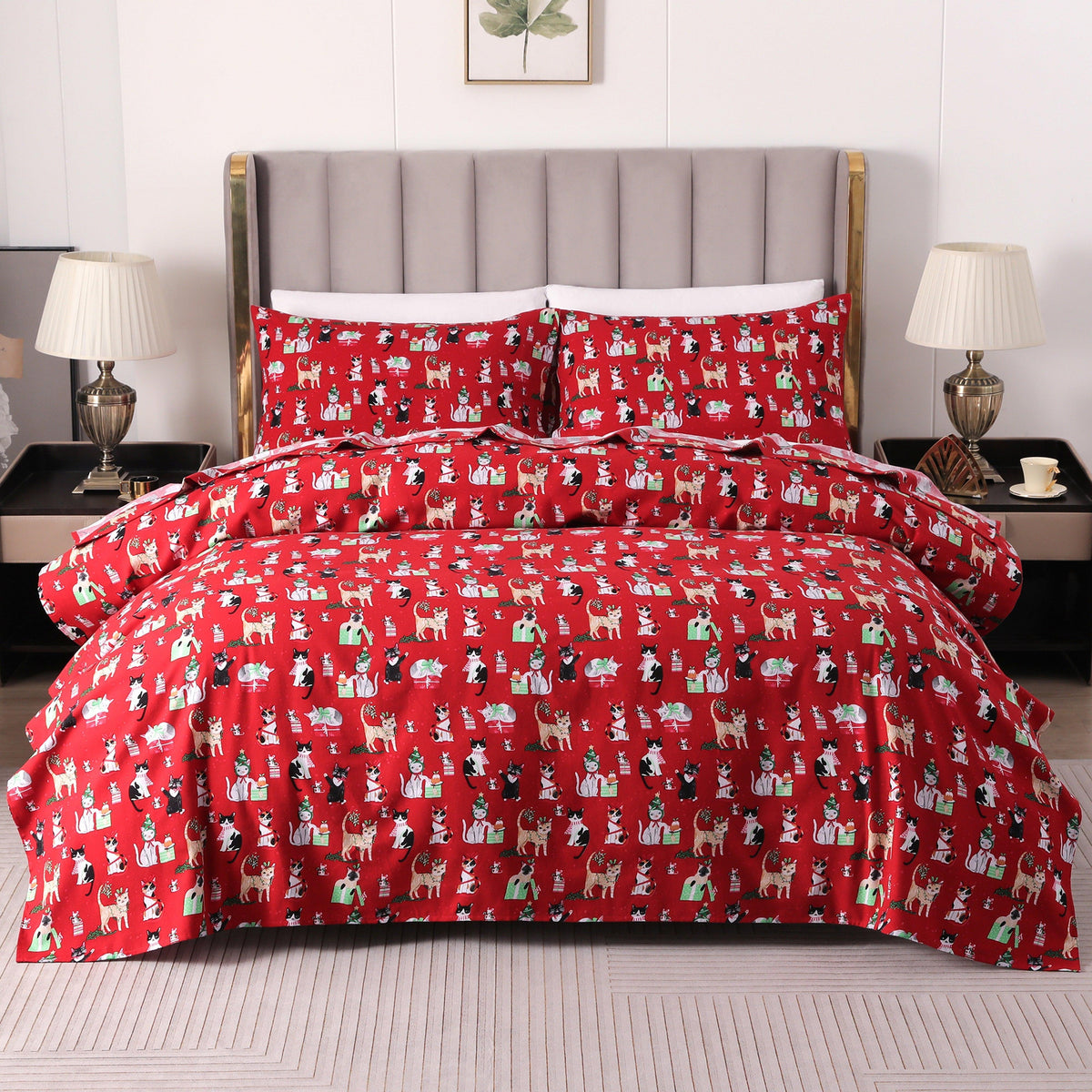 Elegant Comfort 4-Piece Holiday Cotton Flannel Sheet Set - 100% Turkish Cotton