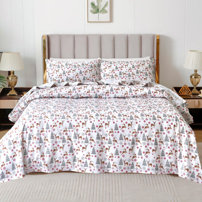 Elegant Comfort 4-Piece Holiday Cotton Flannel Sheet Set - 100% Turkish Cotton