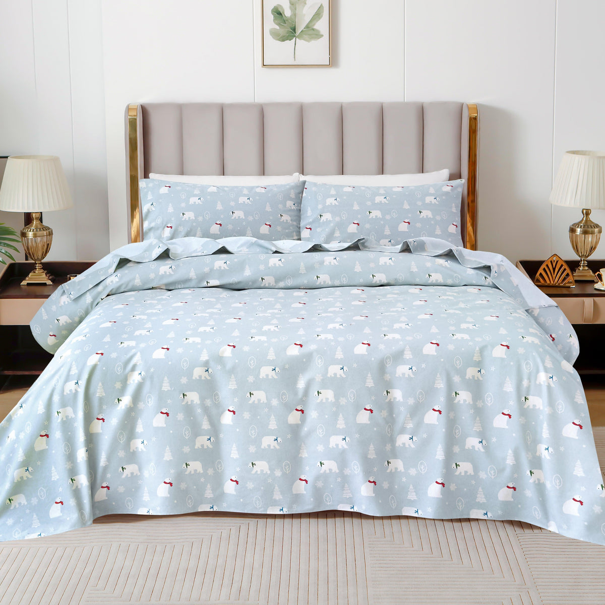 Elegant Comfort 4-Piece Holiday Cotton Flannel Sheet Set - 100% Turkish Cotton