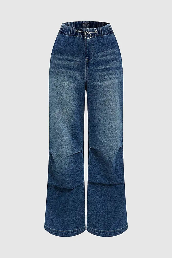 Women’s Premium Jeans T199 | High-Sense Deep Blue Straight-Leg Denim | Elegant Mid-Rise Women's Trousers | Trendy Sculpted Fit Casual Jeans | 2026 High-End Denim Collection