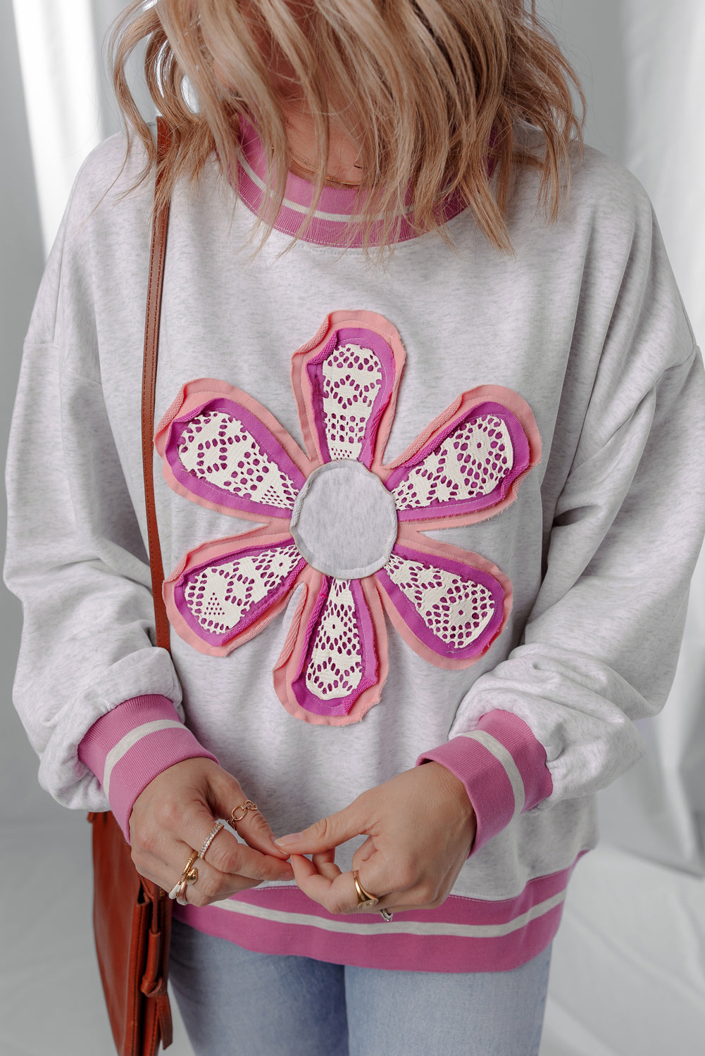Threaded Pear Caroline Flower Crew Neck Sweatshirt