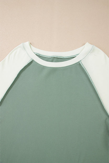 Threaded Pear Faye Colorblock Patchwork Raglan Long Sleeve Top