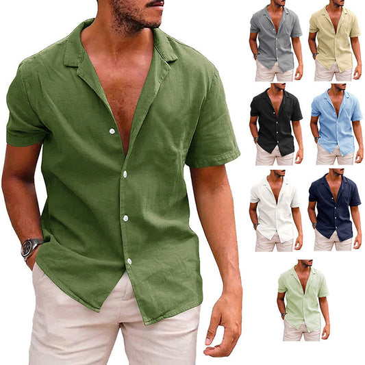 Men’s Casual Button-Down Beach Shirt | High-Sense Short Sleeve Summer Blouse | Trendy Minimalist Holiday Wear | Luxury-Label Statuesque Radiant Tropical Top | 2026 High-Fashion Emerald-Luxe Essential