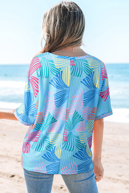 Threaded Pear Lilyana Bowknot Waffle Crewneck Loose Short Sleeve Top
