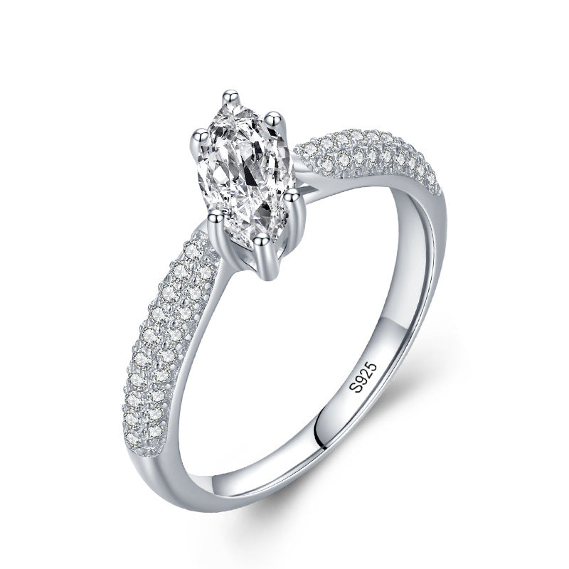 Authentic 925 Sterling Silver Diamond Ring | Light Luxury Adjustable Engagement Ring for Women | Elegant Moissanite-Style Sparkling Solitaire Ring
