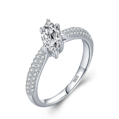 Authentic 925 Sterling Silver Diamond Ring | Light Luxury Adjustable Engagement Ring for Women | Elegant Moissanite-Style Sparkling Solitaire Ring