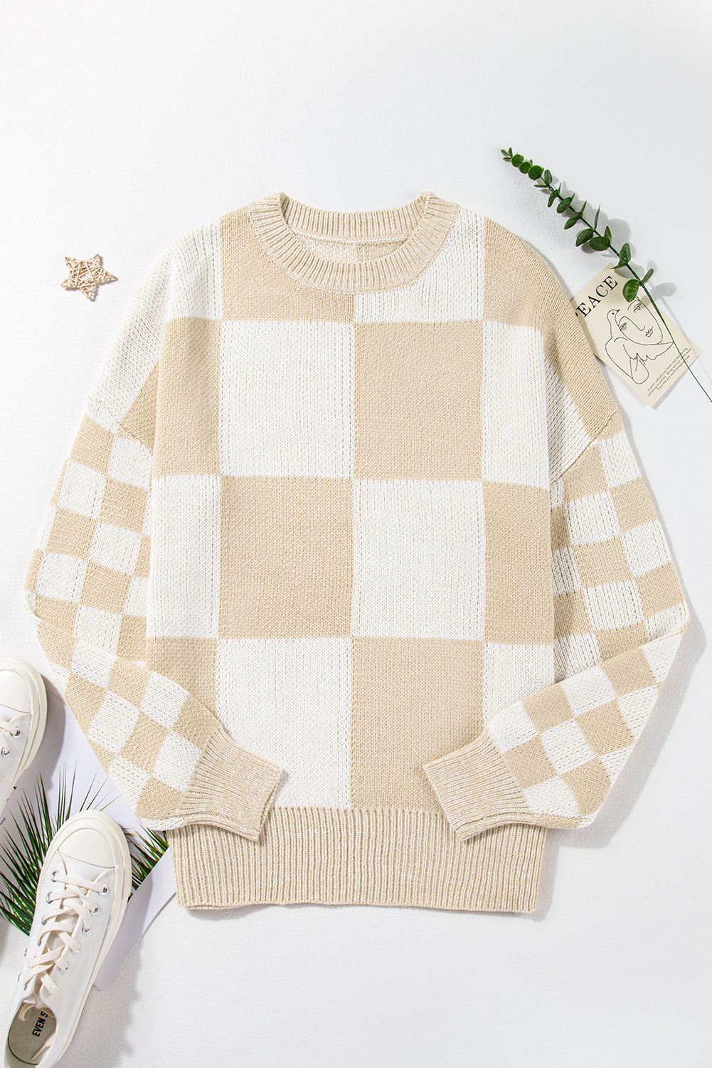 Threaded Pear Vivifira Print Drop Shoulder Sweater