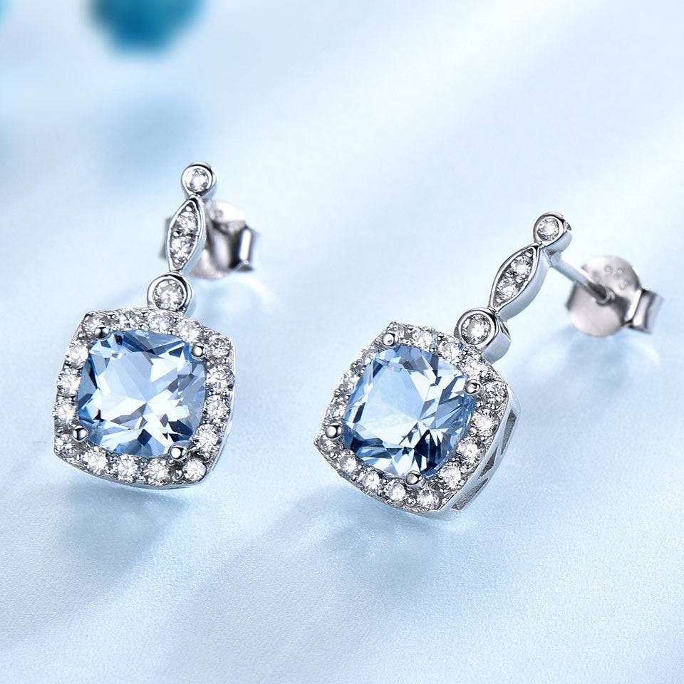 4-Piece Sky Blue Topaz Jewelry Set | 925 Sterling Silver Necklace, Earrings, Ring & Bracelet | Luxurious Gemstone Bridal Set for Women