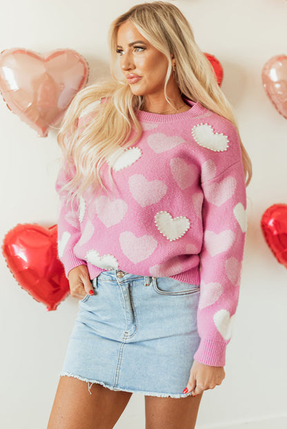 Threaded Pear Pearled Heart Valentines Sweater