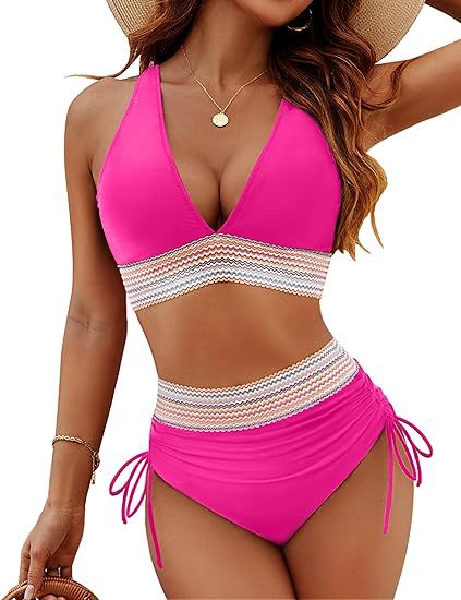 Fashion Womens High Waist Bikini Set Two Piece Swimsuit Solid Color